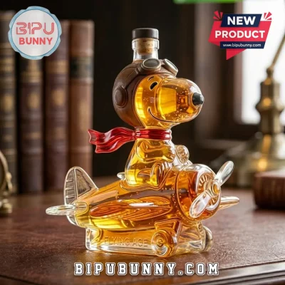 Snoopy Flying Ace Sculpted Glass Whiskey Decanter