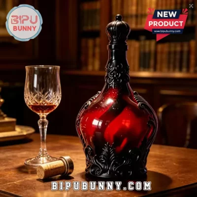 Sovereign Crown Ornate Gothic Red Black Glass Home Bar Decor Whiskey Decanter