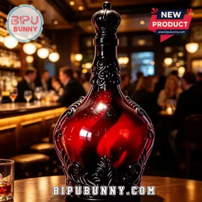 Sovereign Crown Ornate Gothic Red Black Glass Home Bar Decor Whiskey Decanter