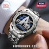 Star Trek 60th anniversary stainless steel watch with crystal bezel and space-themed watch face on a wrist.!