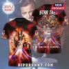 Star Trek 60th anniversary graphic t-shirt featuring cast portraits, autographs, and nebula background artwork.!