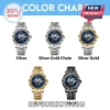 Five Star Trek 40th anniversary wristwatches in silver, gold, and black finishes with textured metal link bands.!