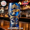Blue glass beer pint featuring gold embossed Star Trek 60th anniversary logo, USS Enterprise, and Live Long and Prosper text.!