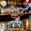 U.S.S. Enterprise NCC-1701 Star Trek 60th anniversary glass whiskey decanter with a gold crown topper on a bar counter.!