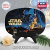 Oval Star Wars 50th anniversary decorative display plaque featuring Darth Vader, Luke, and Leia on a black stand.!