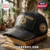 Black Star Wars Galactic Empire baseball cap with gold leather patch logo and custom name embroidery on the brim.!