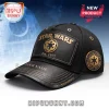 Black Star Wars baseball cap featuring a gold Galactic Empire emblem, leather front patch, and custom name embroidery.!