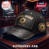 Black Star Wars baseball cap featuring a gold Imperial crest, leather-textured panels, and customizable text on the brim.!