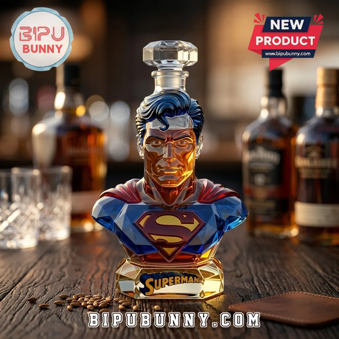 Superman Bust Design Sculpted Whiskey Bottle Superman Bust Design Sculpted Whiskey Bottle