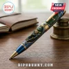 Leonardo Teenage Mutant Ninja Turtles metal pen featuring blue mask, dual katanas, and gold geometric honeycomb pattern.!