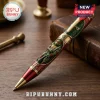 Raphael Teenage Mutant Ninja Turtles metal ballpoint pen with gold accents, green hexagonal pattern, and red highlights.!