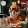 Crystal Labrador whiskey decanter with an orange checkered cap and collar, engraved with 1891-2026 135th anniversary text.!