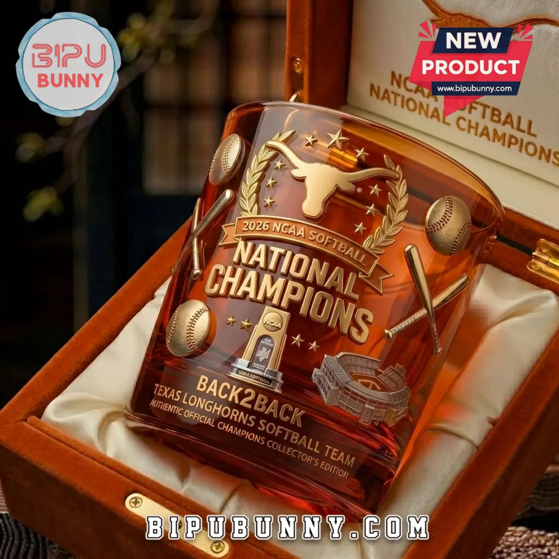 Texas Longhorns Back-to-Back NCAA Softball Champions Collectible Whiskey Glass Texas Longhorns Back-to-Back NCAA Softball Champions Collectible Whiskey Glass