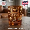 Amber glass tumbler featuring 2026 Texas Longhorns NCAA Softball National Champions text, bat, ball, and stadium reliefs.!