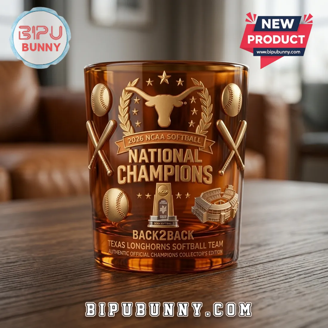 Texas Longhorns Back-to-Back NCAA Softball Champions Collectible Whiskey Glass Texas Longhorns Back-to-Back NCAA Softball Champions Collectible Whiskey Glass