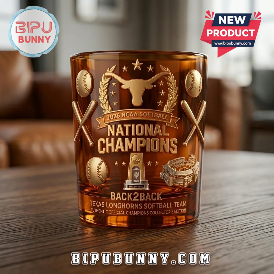 Texas Longhorns Back-to-Back NCAA Softball Champions Collectible Whiskey Glass Texas Longhorns Back-to-Back NCAA Softball Champions Collectible Whiskey Glass
