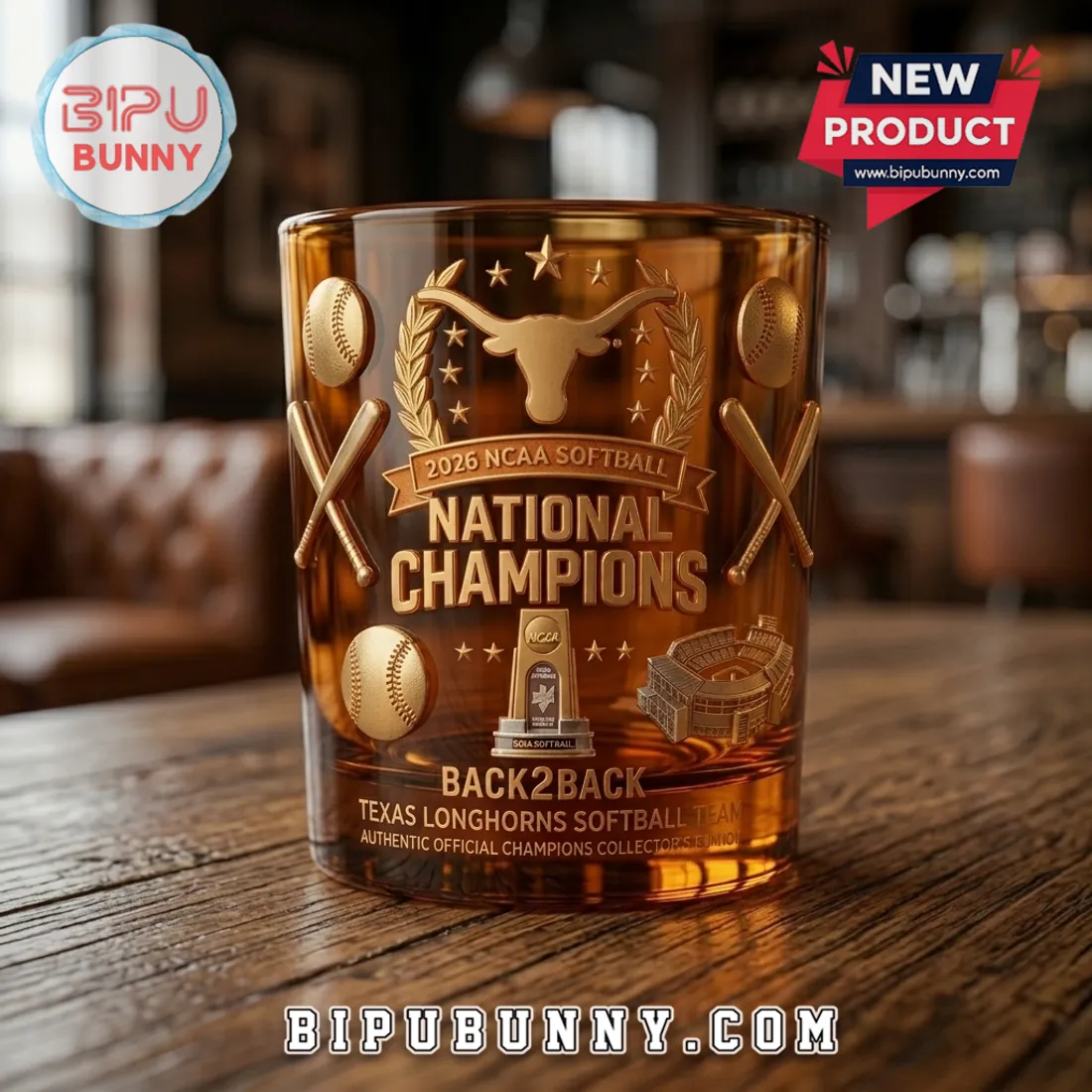 Texas Longhorns Back-to-Back NCAA Softball Champions Collectible Whiskey Glass Texas Longhorns Back-to-Back NCAA Softball Champions Collectible Whiskey Glass