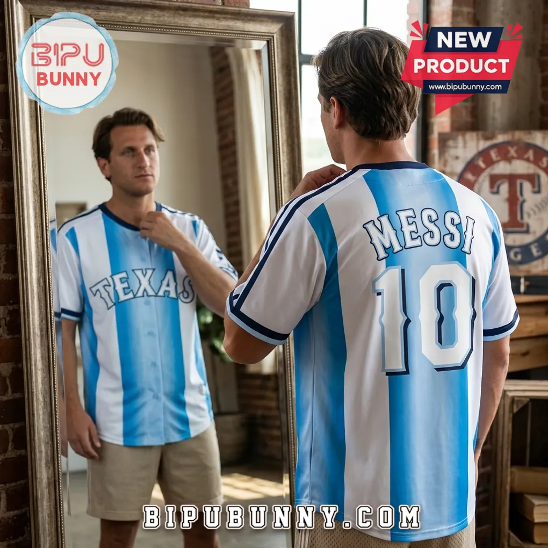 Texas Rangers Lionel Messi Argentina Albiceleste Baseball Jersey Texas Rangers Lionel Messi Argentina Albiceleste Baseball Jersey