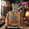 Beach Boys 65th anniversary commemorative whiskey decanter with embossed gold surfboards, a microphone, and blue wave logo.!