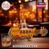 Yellow Submarine shaped glass liquor bottle with The Beatles portraits, 60th anniversary text, and matching etched glass.!