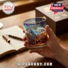 Iridescent glass tumbler featuring a Kraken octopus and ship graphic with The Kraken branding on a wooden office desk.!