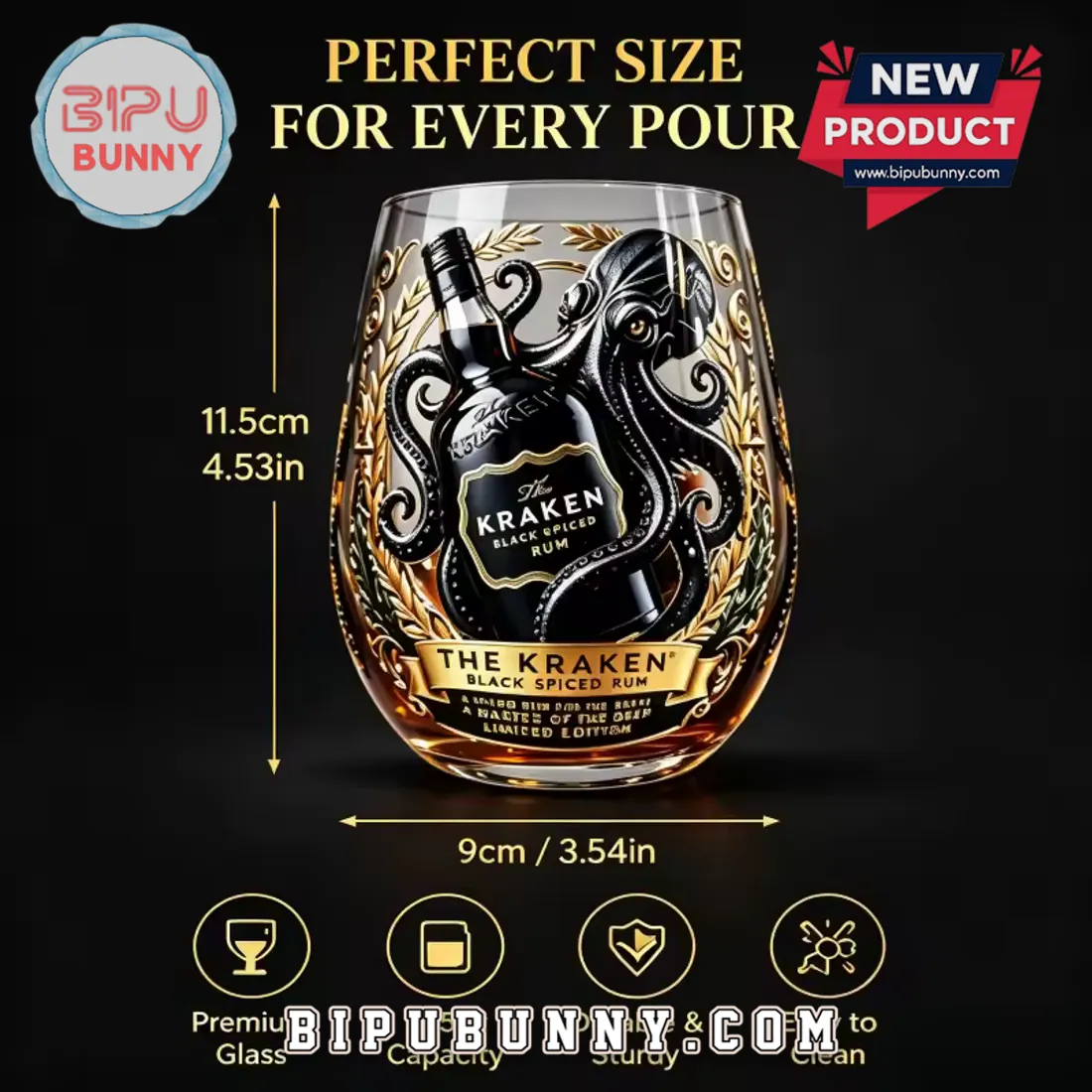 The Kraken Black Spiced Rum Octopus Collectible Whiskey Glass The Kraken Black Spiced Rum Octopus Collectible Whiskey Glass