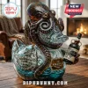 Glass duck decanter with bronze-colored octopus tentacles wrapping around it, holding a mini bottle of Kraken Black Rum.!