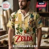 Legend of Zelda 40th anniversary button-down shirt featuring a beige collage of various Link character iterations.!