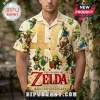 Legend of Zelda 40th anniversary short-sleeve button-down shirt featuring a collage of Link character variations.!
