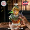 Legend of Zelda Link glass decanter bust featuring 40th anniversary text and master sword held by two hands.!
