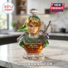 Link from The Legend of Zelda crystal glass whiskey decanter bust with 40th anniversary text on a marble countertop.!