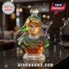 Link from The Legend of Zelda crystal bust whiskey decanter with 40th anniversary inscription on a granite bar top.!