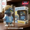 Erling Haaland parody vinyl figure of Tom the cat wearing a number 9 blue jersey standing next to its branded display box.!