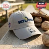 Tan 47 Brand baseball cap with Skydome embroidery, Blue Jays side patch, and baseball gear on a wooden bench.!