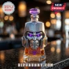 Megatron Transformers whiskey decanter with purple LED eyes, silver metallic helmet finish, and amber glass base.!