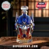 Optimus Prime shaped glass liquor bottle with blue, silver, and red accents featuring 20th anniversary Transformers text.!