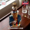 Uncle Sam shaped glass whiskey decanter with a gold crown topper, blue star-patterned hat, and red bow tie.!