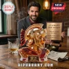 Amber crystal Spartan warrior helmet decanter on a wooden table with a whiskey glass and a Fight On plaque.!