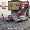 US Coast Guard 236th anniversary wooden plaque with model helicopter and cutter boat on a wooden pier by the water.!