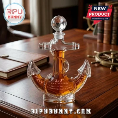 US Navy 250th Anniversary Glass Anchor Whiskey Decanter