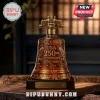 Amber glass Liberty Bell decanter with metal stopper, engraved USA 250th Anniversary text on a wooden base with plaque.!