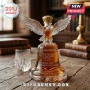 Liberty Bell shaped glass whiskey decanter with eagle stopper, etched with text commemorating the 250th anniversary.!