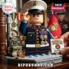 US Marine Corps minifigure in dress blues saluting with medals, a camo backpack, and an America 250 Semper Fi tile display.!