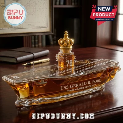 USS Gerald R. Ford Aircraft Carrier Glass Whiskey Decanter