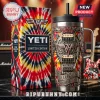 Van Halen branded Yeti tumbler with tie-dye pattern, guitar bridge design, VH logo, and text JUMP and VAN HALEN FOREVER.!