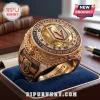 Vegas Golden Knights 2026 Western Conference championship ring with gold finish, central gem, and black stone accents.!