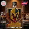 Vegas Golden Knights glass whiskey decanter with gold team logo and 2026 Western Conference Champions text on marble table.!