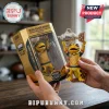 Vegas Golden Knights gecko figurine holding a silver trophy beside its gold packaging box with champion branding text.!