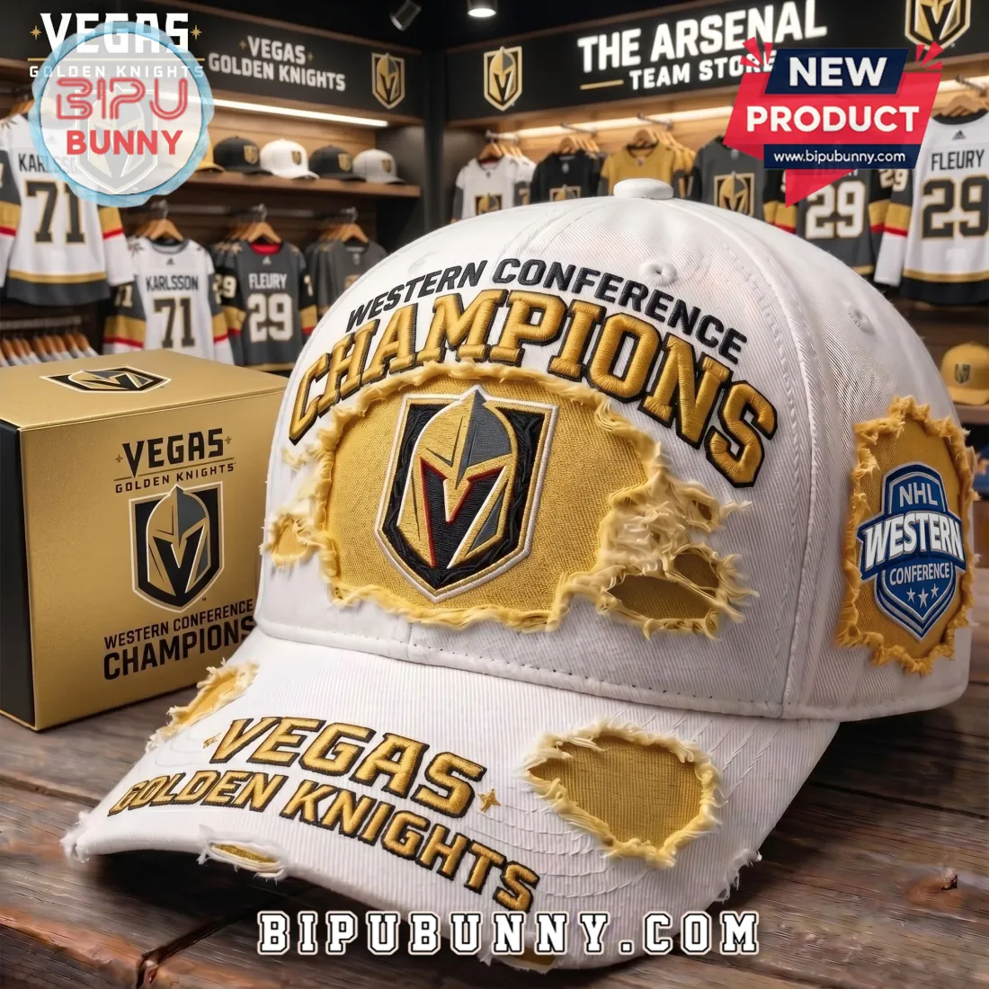 Vegas Golden Knights Western Conference Champions Distressed White Hat Vegas Golden Knights Western Conference Champions Distressed White Hat