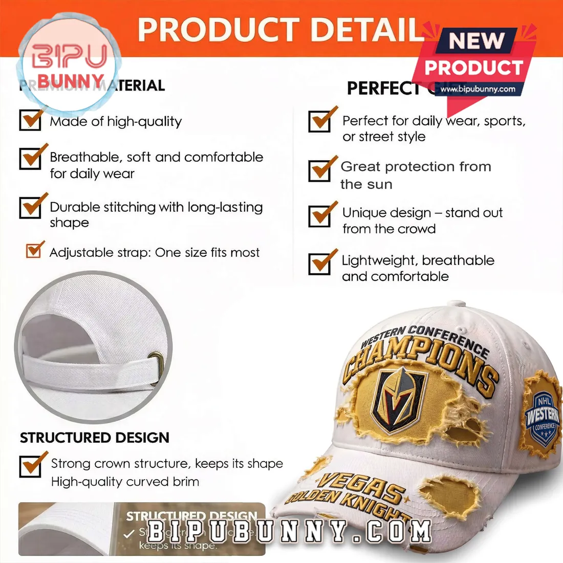 Vegas Golden Knights Western Conference Champions Distressed White Hat Vegas Golden Knights Western Conference Champions Distressed White Hat